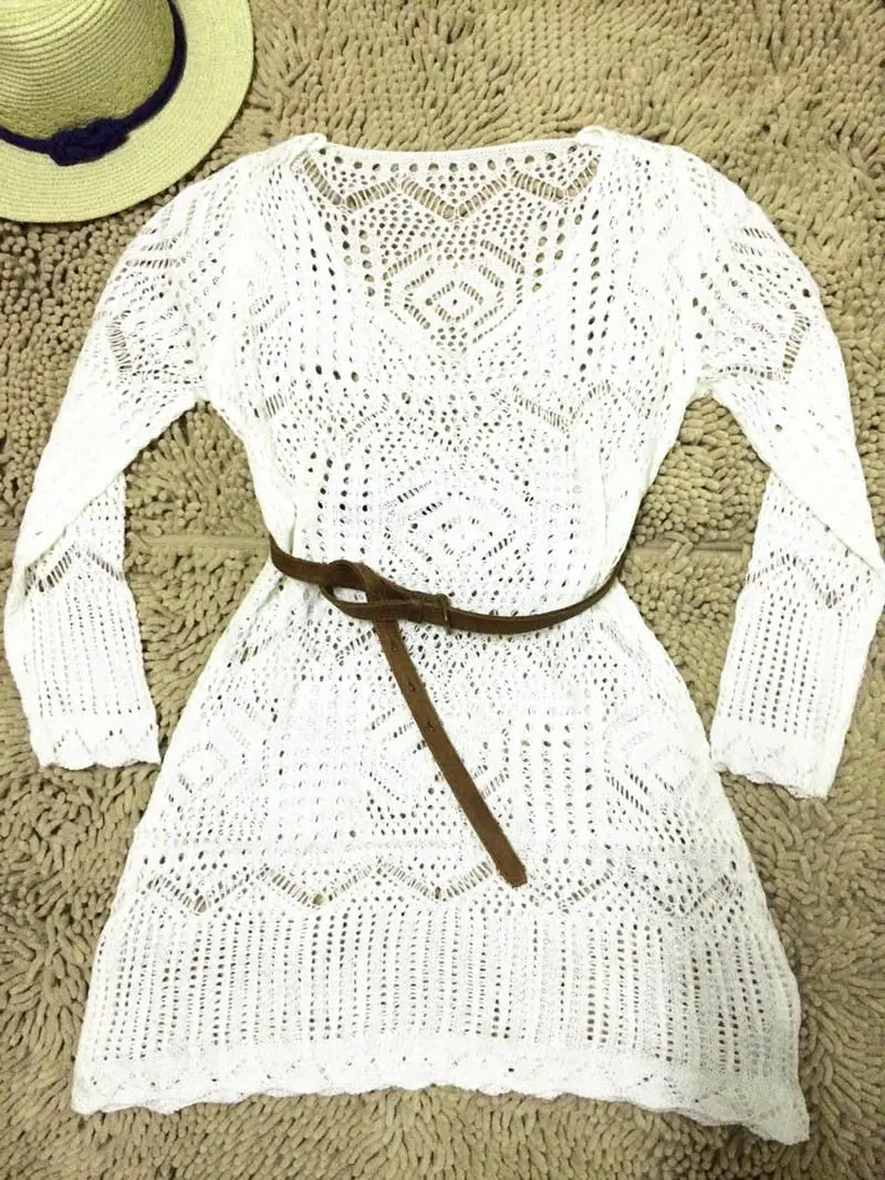 Casual Vestido Super Women's Dress Sexy Women Hollow Out Lace Beach Dress Party Slim Dresses With Belt 2