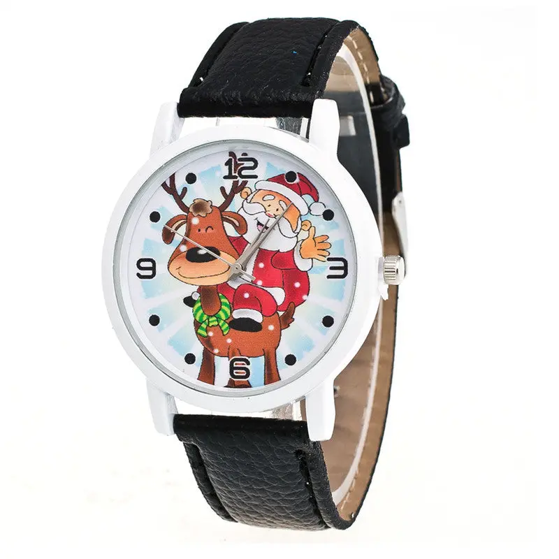 Casual Watch Christmas Clock Women Elderly Pattern Leather Band Analog Quartz Watch Children's Watches Feida 1