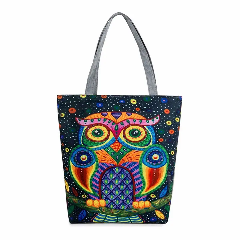 Casual Women Bag Owl Painting Canvas Hbags Shoulder Shopping Bag Travel Bags Tote Hbag Women Bags Bolsas 3