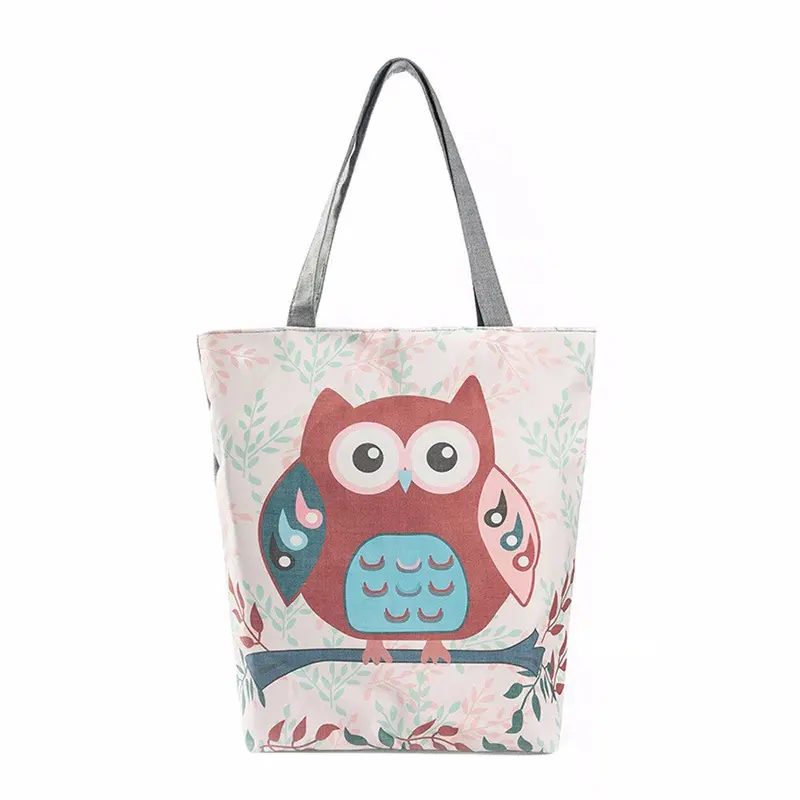 Casual Women Bag Owl Printed Cat Hbags Shoulder Shopping Bag Travel Bags Canvas Tote Hbag Women Bags Bolsas 2