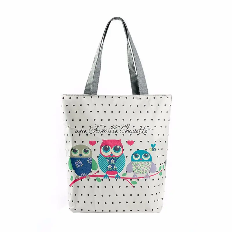 Casual Women Bag Owl Printed Cat Hbags Shoulder Shopping Bag Travel Bags Canvas Tote Hbag Women Bags Bolsas 3