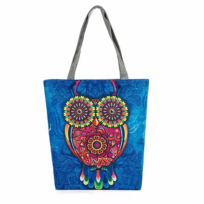 Casual Women Bag Owl Printed Cat Hbags Shoulder Shopping Bag Travel Bags Canvas Tote Hbag Women Bags Bolsas 4