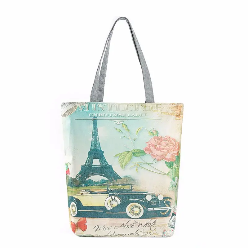 Casual Women Bag Paris Tower Printed Canvas Hbags Shoulder Shopping Bag Travel Bags Tote Hbag Women Bags Bolsas 1