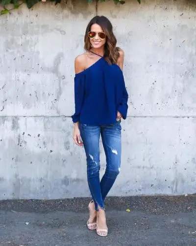Casual Women Blouse Sexy Long Sleeve Halter Neck Off Shoulder Shirts Solid Color Loose Chiffon Blouses M0387 5