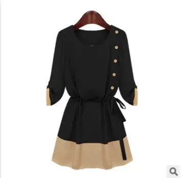 Casual Women Chiffon Dresses Elegant Lady Three Quarter Loose Dress Plus Size Women Clothing 1