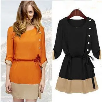 Casual Women Chiffon Dresses Elegant Lady Three Quarter Loose Dress Plus Size Women Clothing 3