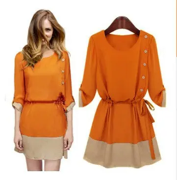 Casual Women Chiffon Dresses Elegant Lady Three Quarter Loose Dress Plus Size Women Clothing 4
