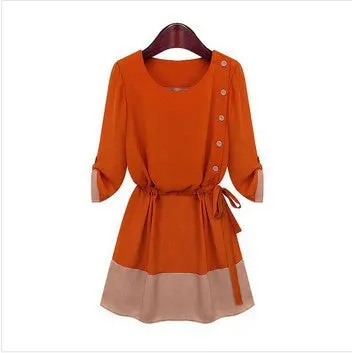 Casual Women Chiffon Dresses Elegant Lady Three Quarter Loose Dress Plus Size Women Clothing 6