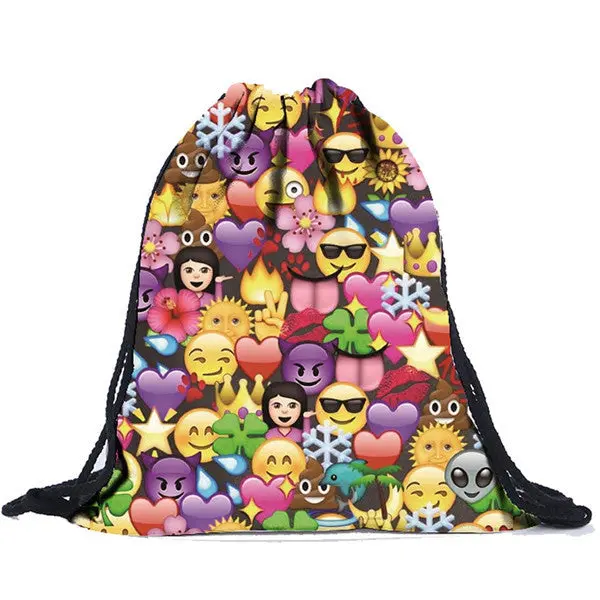 Casual Women Emoji 3D Printing Backpacks College School Bags Drawstring Backpack For Teenager Girls Backpack Mochila Feminina 1