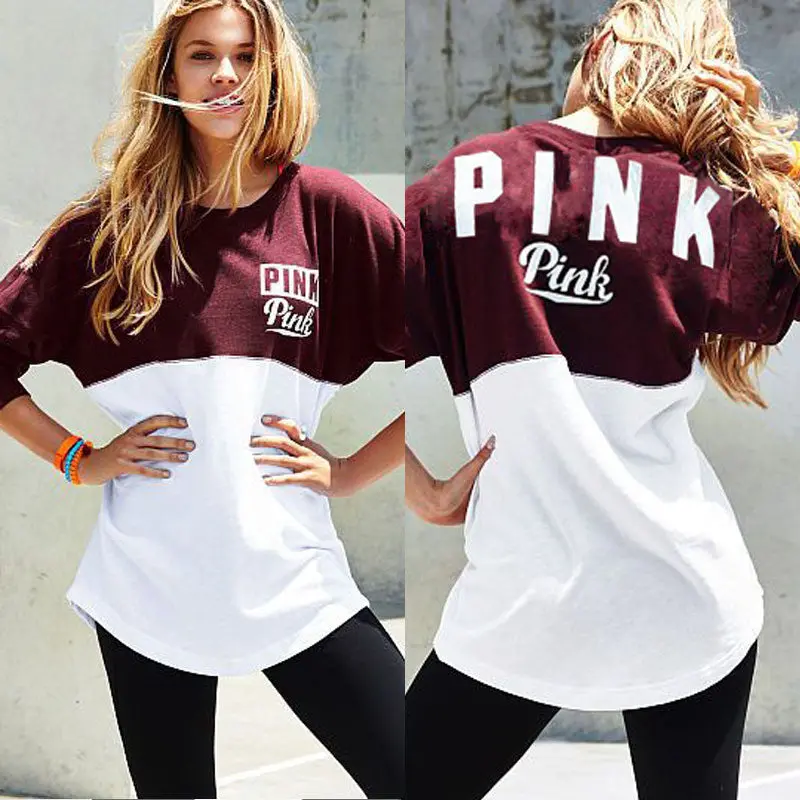 Casual Women Hoody Letter Print Pink Patchwork Hoodie Sweatshirt Hoodies Women's Tracksuit Gv387 1