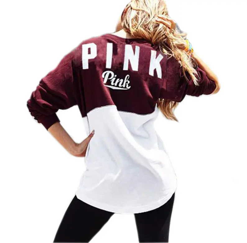 Casual Women Hoody Letter Print Pink Patchwork Hoodie Sweatshirt Hoodies Women's Tracksuit Gv387 2