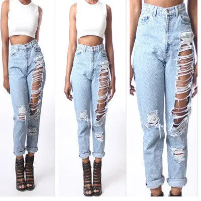 Casual Women Jeans Ripped Denim Boyfriend Jeans For Women Plus Size Jeans Women Hole Vintage Trousers Capris For Women 2
