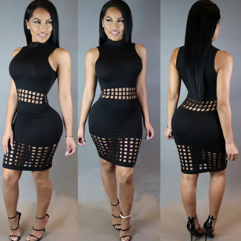 Casual Women Popular Dress Sleeveless Oneck Bodycon Dress Sexy Black Clubwear Women Clothes Plus Size 1