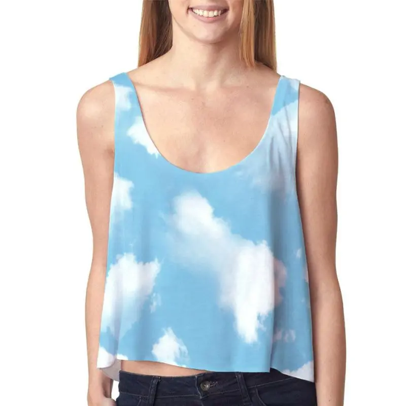 Casual Womens Emoji/Flaky Clouds/Toothy Smile Tank Top Vblouse Sleeveless Cartoon Crop T-Shirt 1