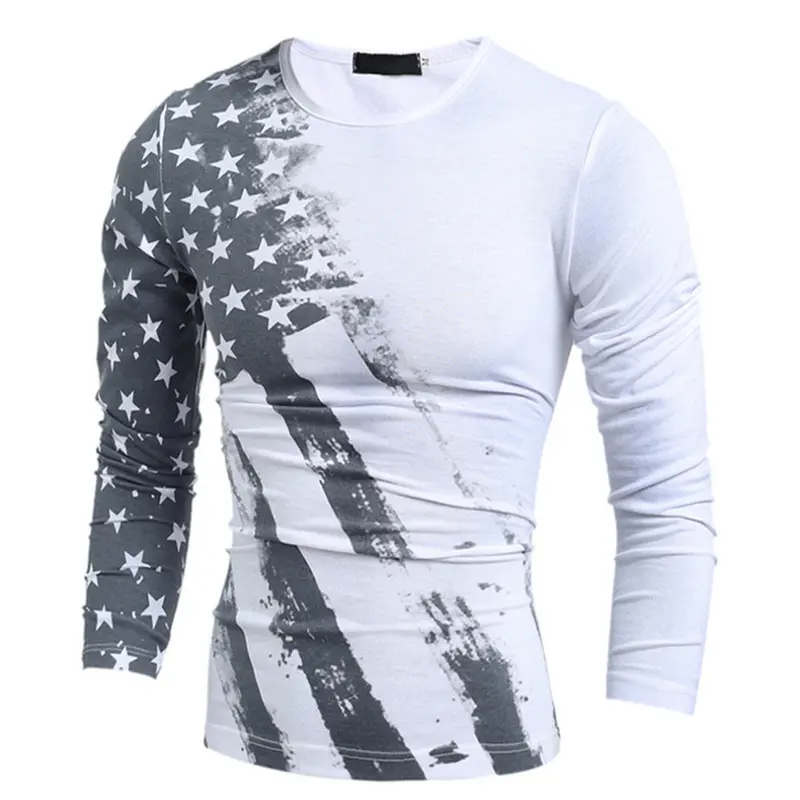Casualslim Round Neck Long Sleeve T-Shirts Star Printed Shirts 1