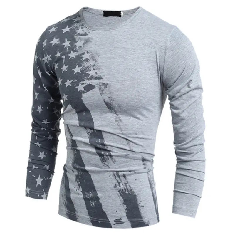 Casualslim Round Neck Long Sleeve T-Shirts Star Printed Shirts 5