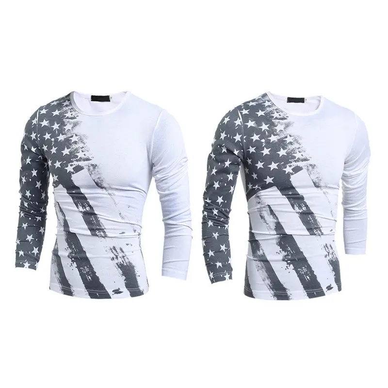 Casualslim Round Neck Long Sleeve T-Shirts Star Printed Shirts 6