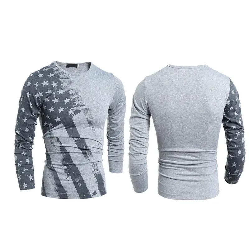 Casualslim Round Neck Long Sleeve T-Shirts Star Printed Shirts 7
