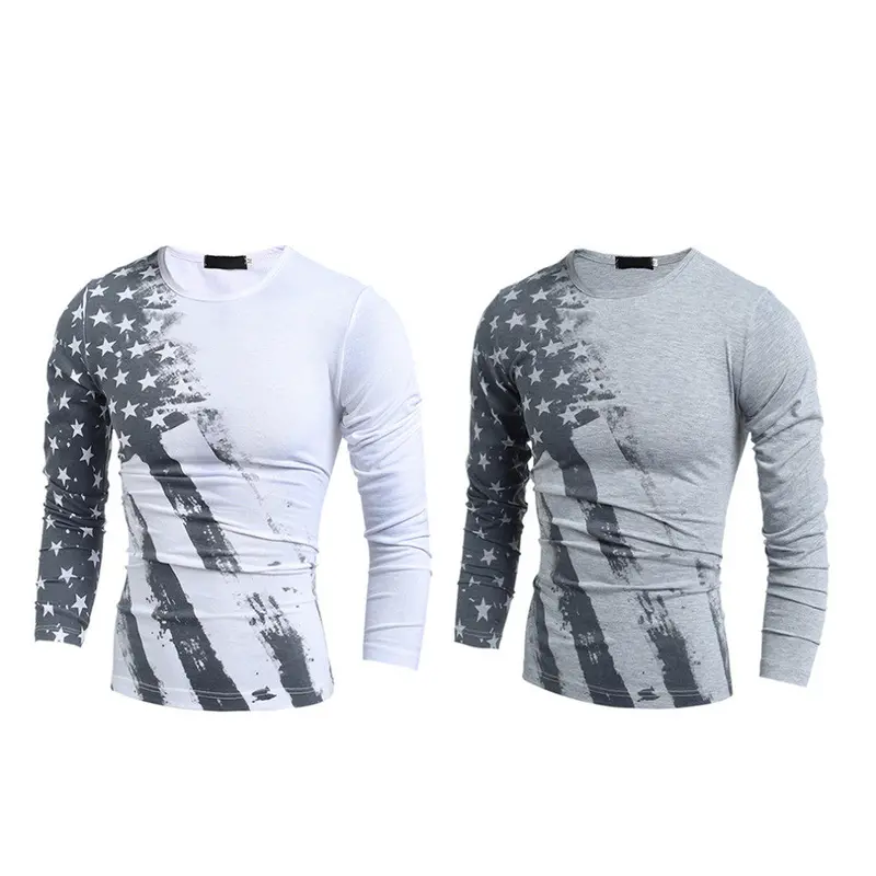 Casualslim Round Neck Long Sleeve T-Shirts Star Printed Shirts 8