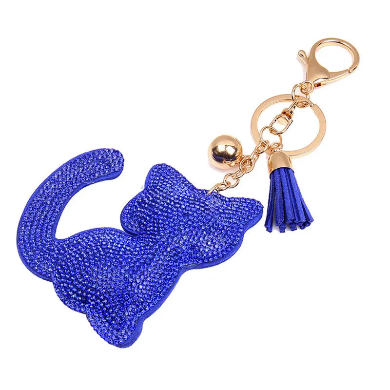 Cat Keychain Rhinestone Tassel Key Chain Bag Handbag Key Ring Car Key Pendant Feida 1