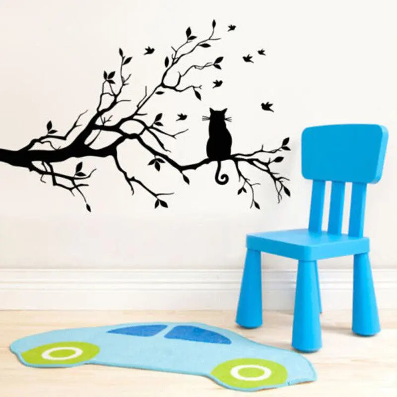 Cat On Long Tree Branch Diy Vinyl Wall Sticker Decals Wall Art Mural Home Decor Window Kitchen Wall Stickers 86486 1