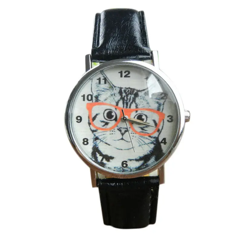 Cat Pattern Casual Watch Ladies Watches Leather Band Analog Quartz Watch Relogio Feminino Feida 1