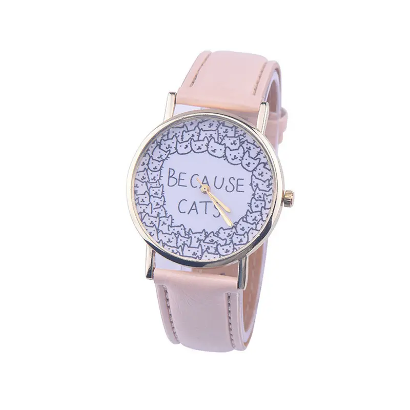 Cat Print Dial Watches Lovely Women Dress Watch Charms Lady Casual Reloj Quartz Watches Orologio Da Polso 5 Colors 1