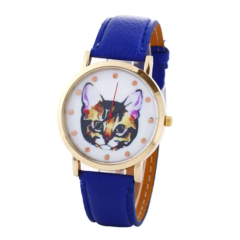 Cat Printed Women Men Fashion Leather Band Analog Quartz Vogue Wrist Watches Watch 2