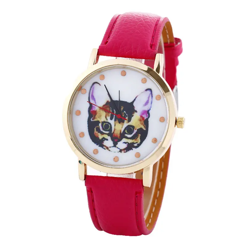 Cat Printed Women Men Fashion Leather Band Analog Quartz Vogue Wrist Watches Watch 3