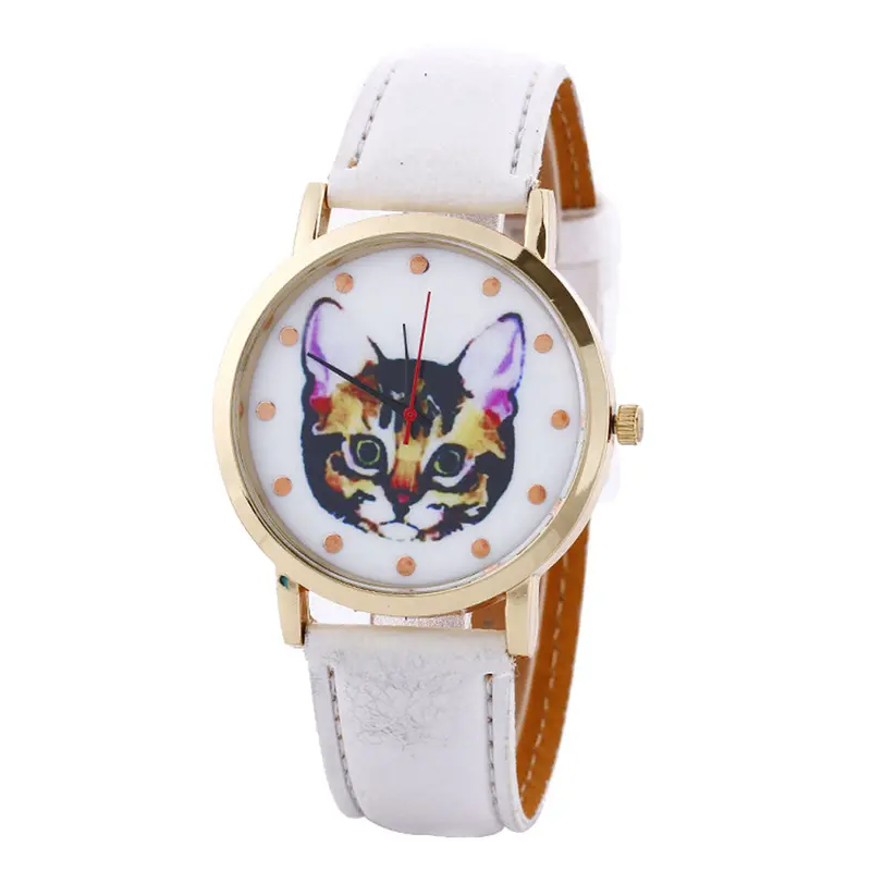 Cat Printed Women Men Fashion Leather Band Analog Quartz Vogue Wrist Watches Watch 9