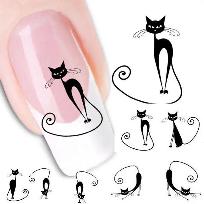 Cat Water Transfer Slide Decal Sticker Nail Art Tips To Decor Xf1442 1