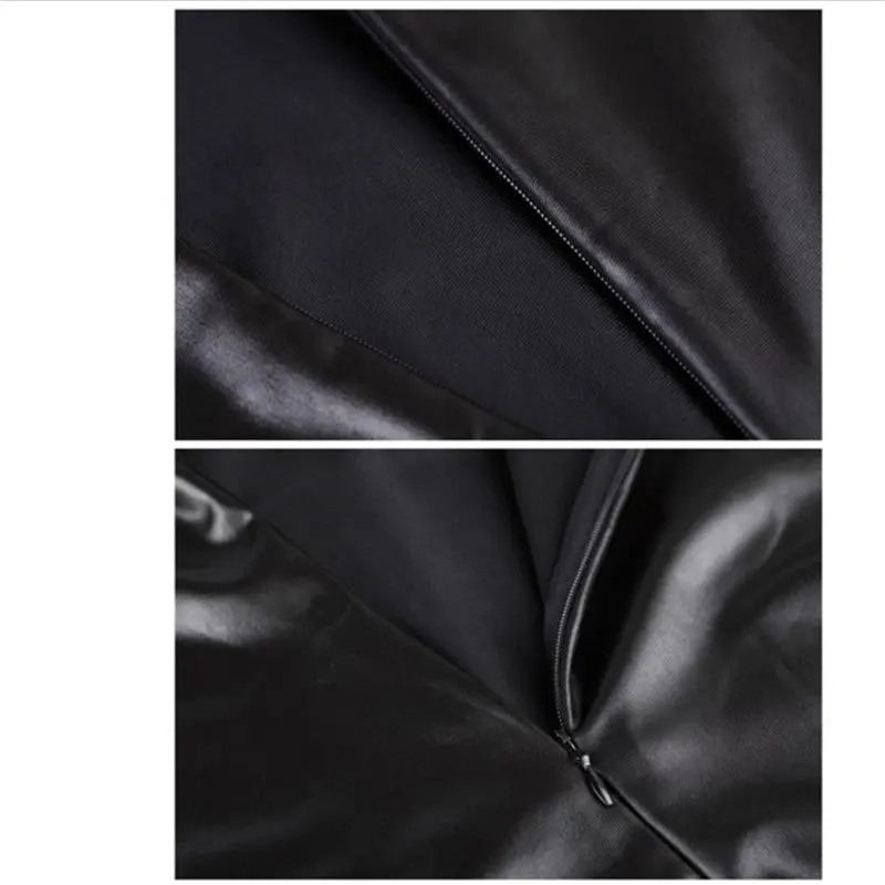 Celebrity Sexy Black Faux Leather Dresswomen Long Sleeve Pu Leather Bodycon Dress Sexy Club Dress Party For Women Xxl 5