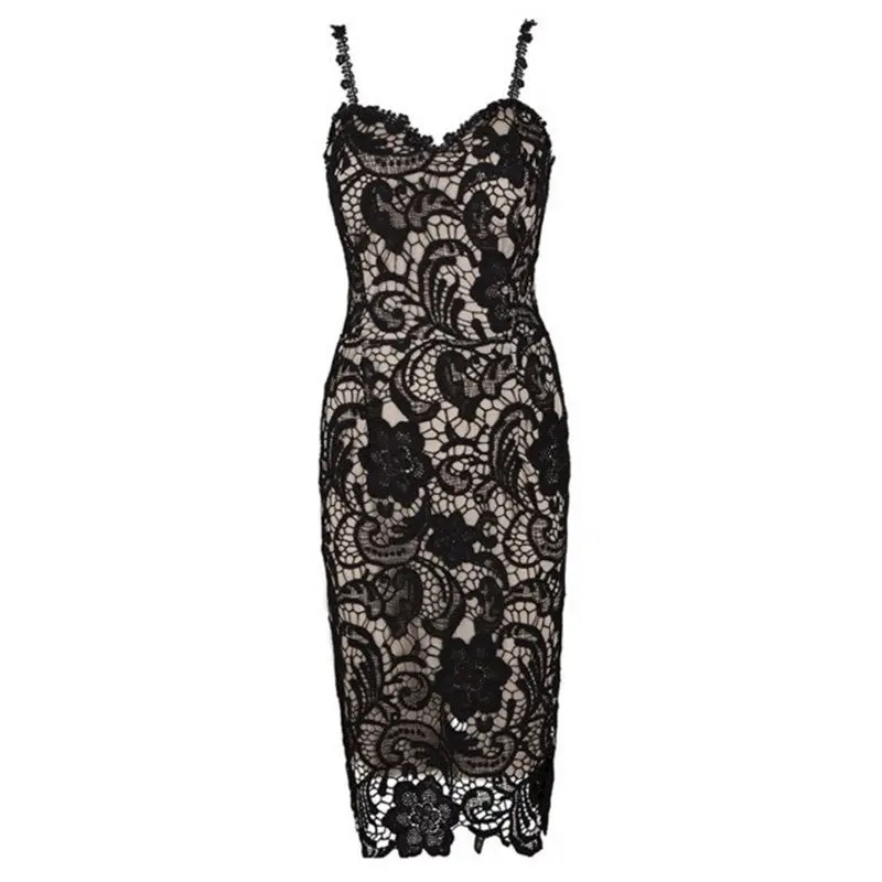 Celebrity Sexy Party Dresses Corchet Embroidery Women Dress Black White Lace Dress Bandage Floral Midi Bodycon Dress Xl 1
