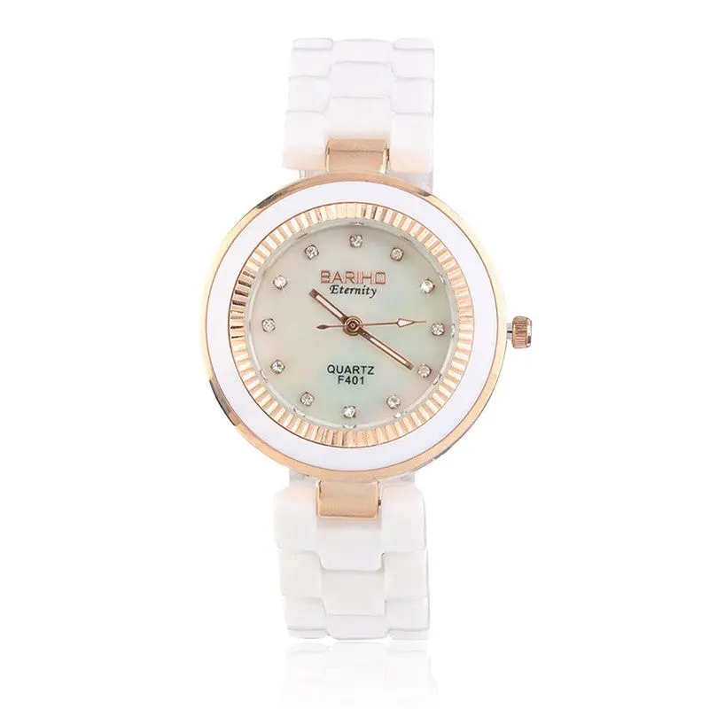 Ceramic Band Classic Dial Quartz Round Wrist Watchgirls With Blackwhite Color 2