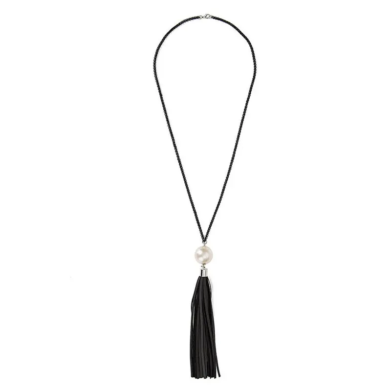 Charm Beads Leather Tassels Necklaces & Pendants Women Sweater Chain Gifts Pendant Long Chain Sweater Necklace Jewelry 1