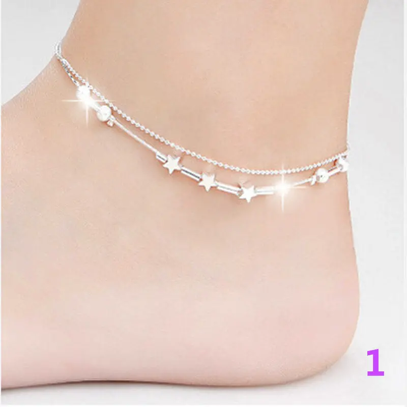 Charm Chaine Anklet Bracelet Little Star Ankle Simple Heart Ankles Cherries Chain Jewelry Silver Tobilleras For Women Girl Gift 1