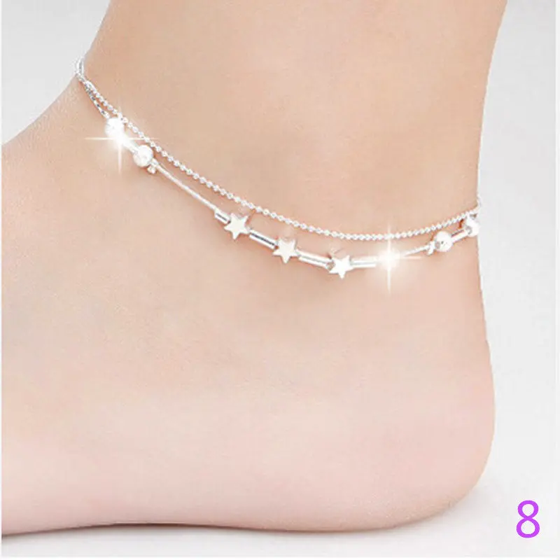 Charm Chaine Anklet Bracelet Little Star Double Heart Ankles Chain Silver Gold Beach Foot Bracelet Jewelry For Women Girl Gift 4