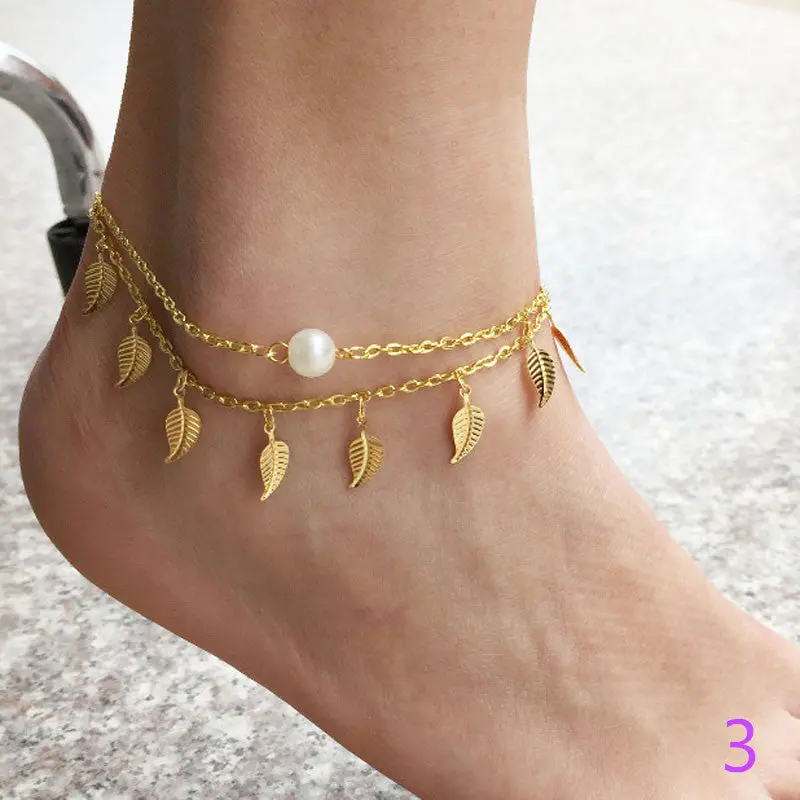 Charm Chaine Anklet Bracelet Little Star Double Heart Ankles Chain Silver Gold Beach Foot Bracelet Jewelry For Women Girl Gift 7
