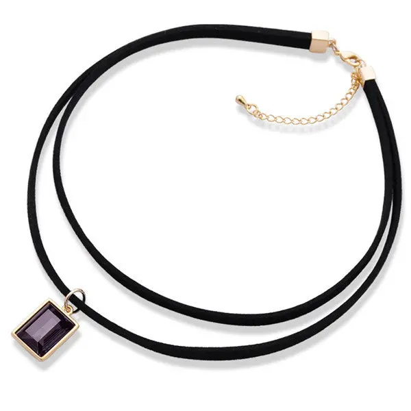 Charm Crystal Double-Leather Cord Pendant Necklace Women Office Lady Retro Elegant Simple Semi Precious Stone Chain Necklaces 1