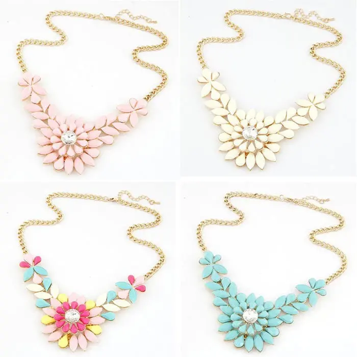 Charm Jewelry Chain Pendant Crystal Choker Statement Bib Necklace Rhinestone Flower Resin Necklace Pendant 1