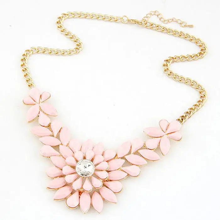 Charm Jewelry Chain Pendant Crystal Choker Statement Bib Necklace Rhinestone Flower Resin Necklace Pendant 2