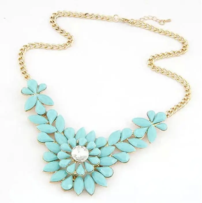 Charm Jewelry Chain Pendant Crystal Choker Statement Bib Necklace Rhinestone Flower Resin Necklace Pendant 3