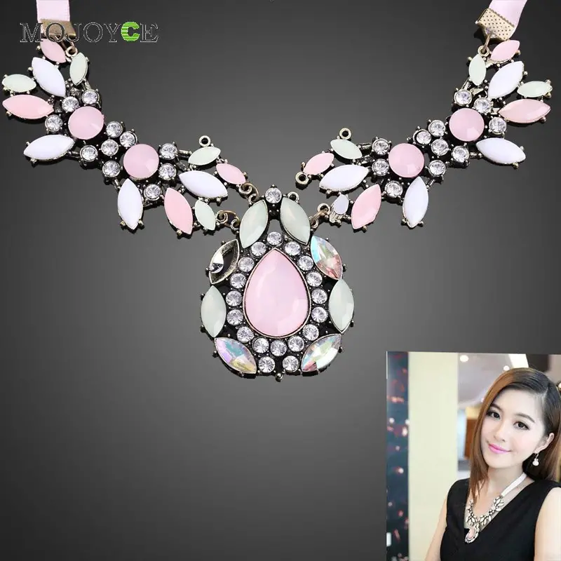Charming Artificial Gems Lady Short Necklace Pink Crystal Pendant Jewelry Neck Decoration Chain Necklace 1