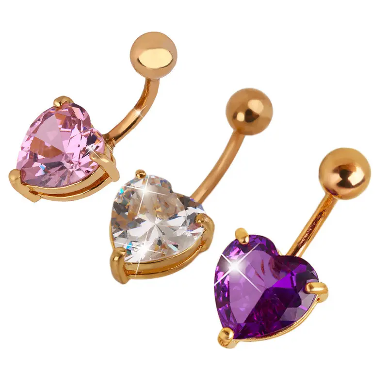 Charming Jewelry Color Gold-Plated Rhinestone Love Dangle Belly Button Ring Sexy Body Jewelry 1