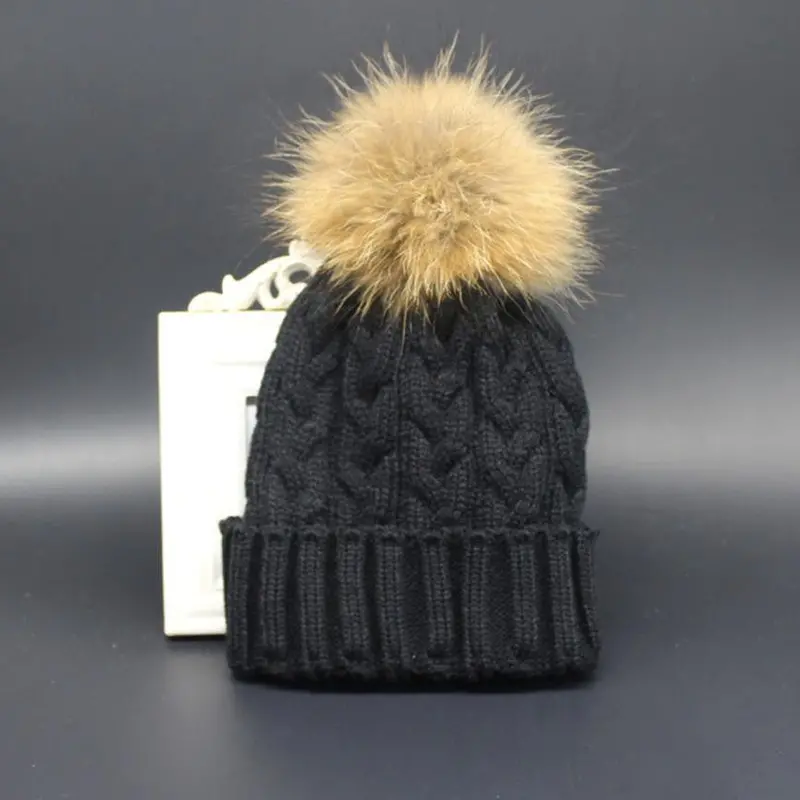 Charming Women Crochet Hat Fur Wool Knit Beanie Raccoon Warm Cap Fast Shipping 1