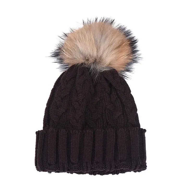 Charming Women Crochet Hat Fur Wool Knit Beanie Raccoon Warm Cap Fast Shipping 2