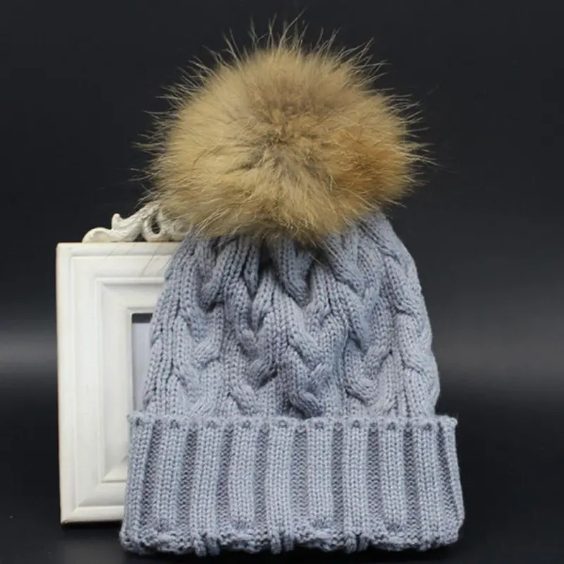 Charming Women Crochet Hat Fur Wool Knit Beanie Raccoon Warm Cap Fast Shipping 3