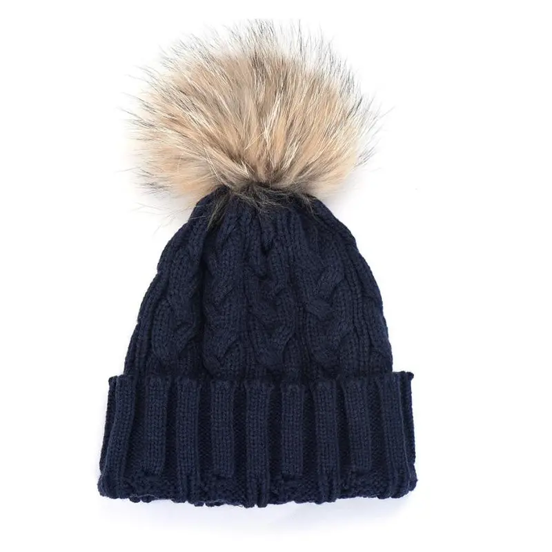 Charming Women Crochet Hat Fur Wool Knit Beanie Raccoon Warm Cap Fast Shipping 4
