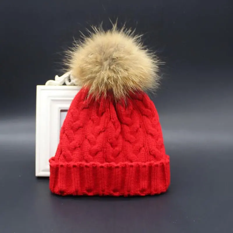 Charming Women Crochet Hat Fur Wool Knit Beanie Raccoon Warm Cap Fast Shipping 5