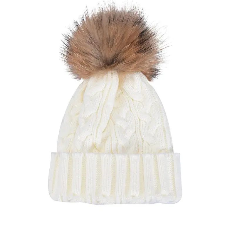Charming Women Crochet Hat Fur Wool Knit Beanie Raccoon Warm Cap Fast Shipping 6